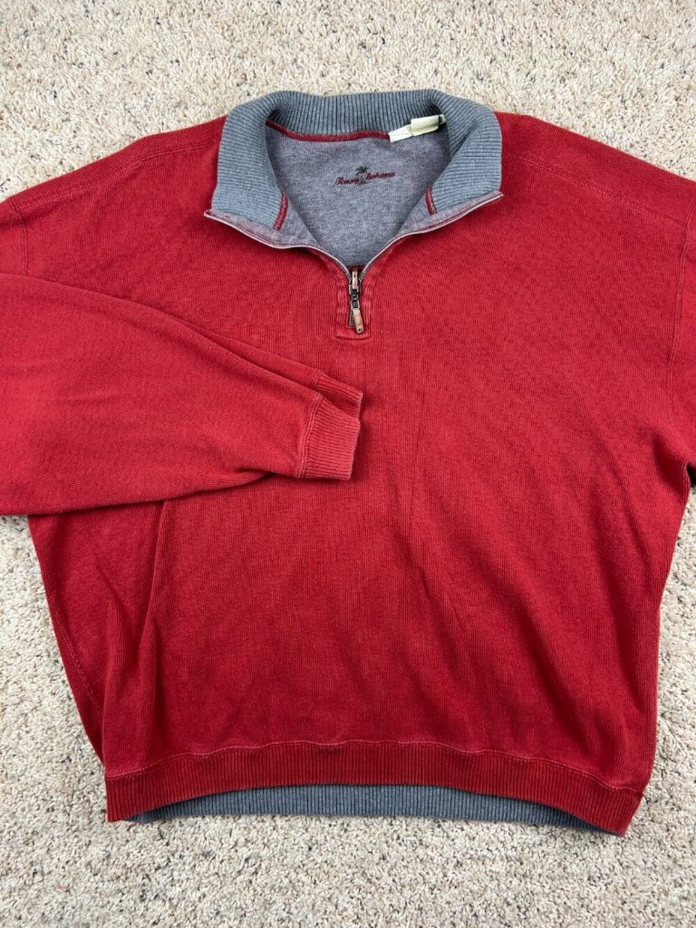 Tommy Bahama Sweater Adult XL Red Gray 1/4 Zip Pullover Mens Causal Cotton
